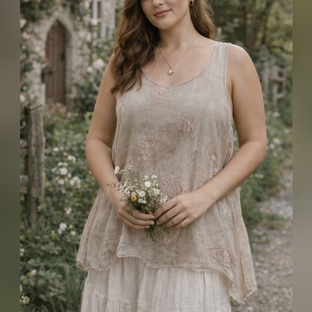 Made in Italy Silk Blend Butterfly Embroidered Top M/L Cottagecore Fairy Tank